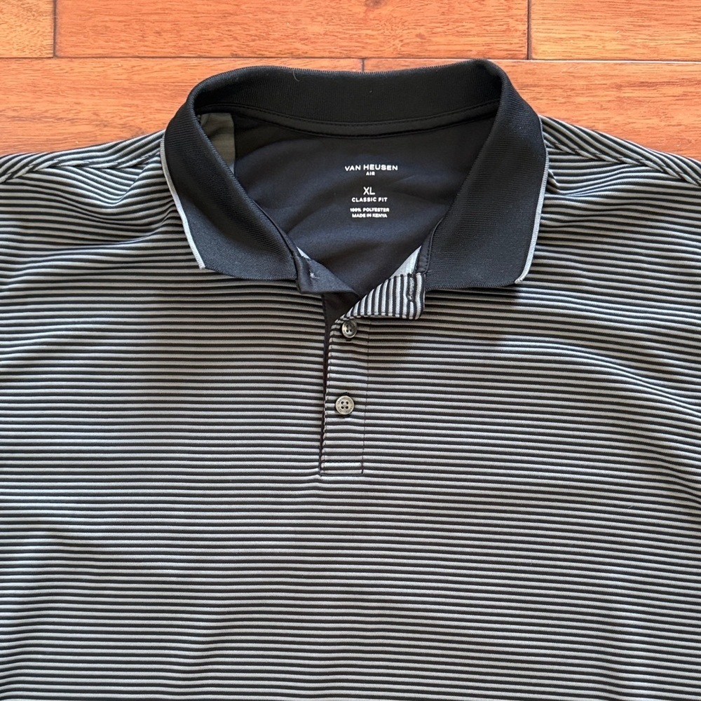 Van Heusen Air Classic Fit Black & Gray Striped Polo Shirt XL - Picture 2 of 5